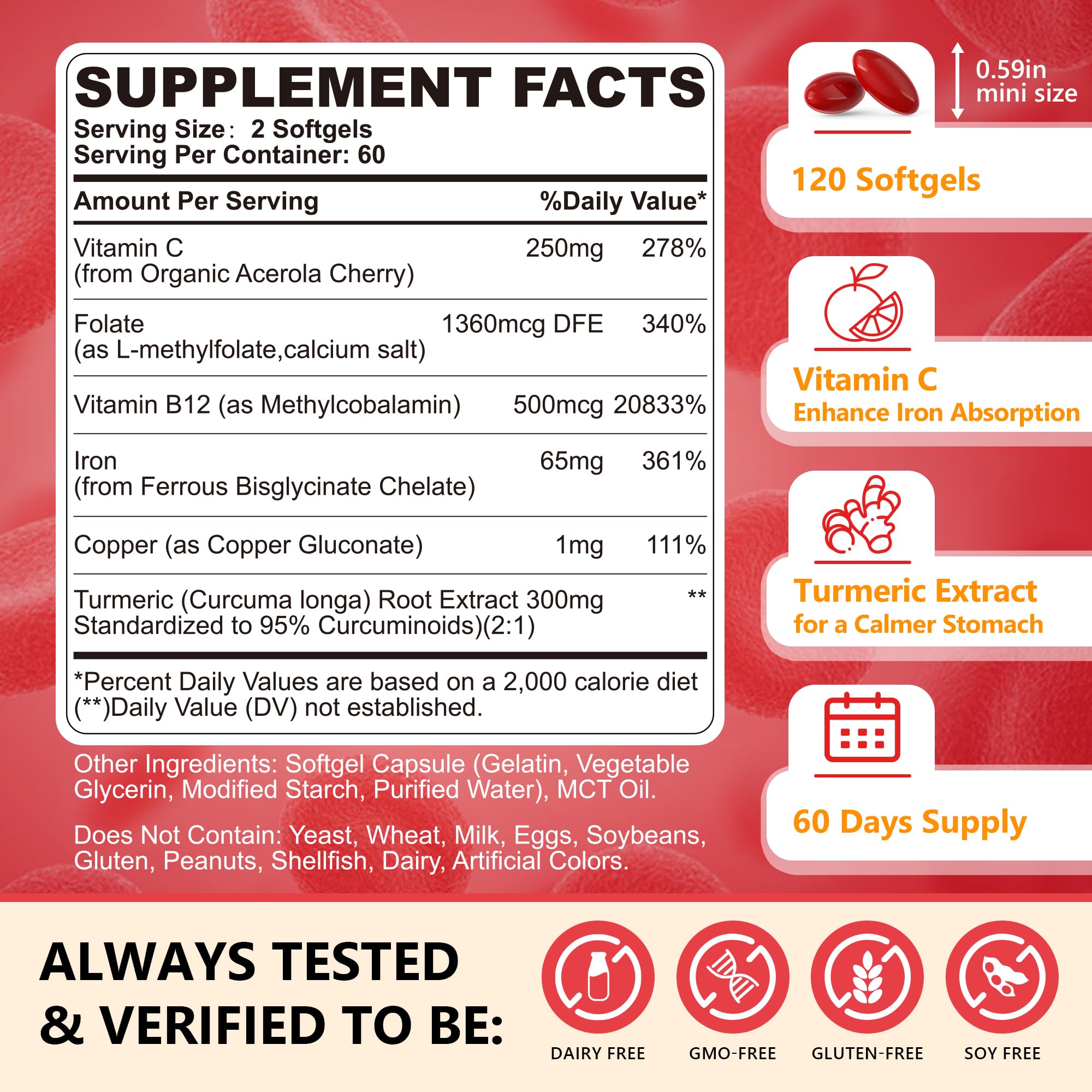 Nextdia iron bisglycinate softgels close-up highlighting gentle iron delivery