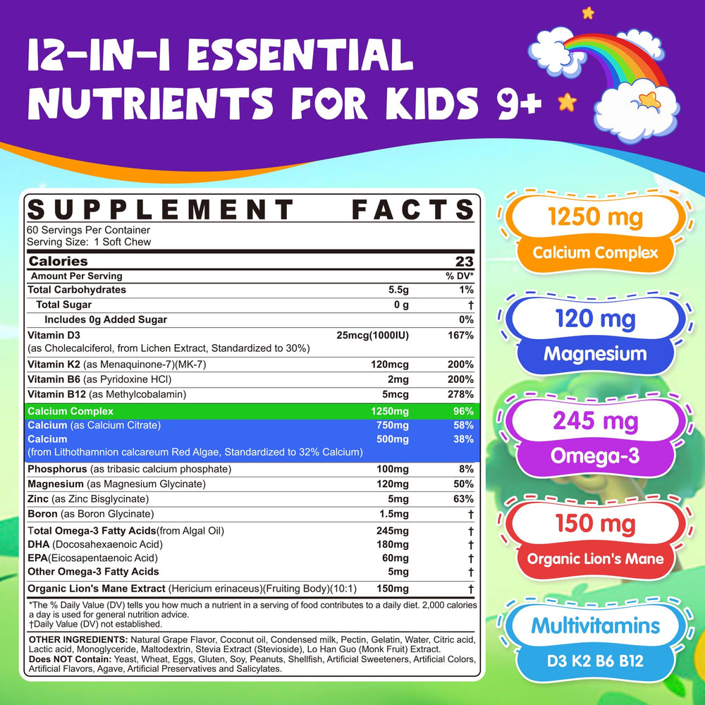 Nextdia Kids Calcium Soft Chews provide 12-in-1 nutrition for active kids.