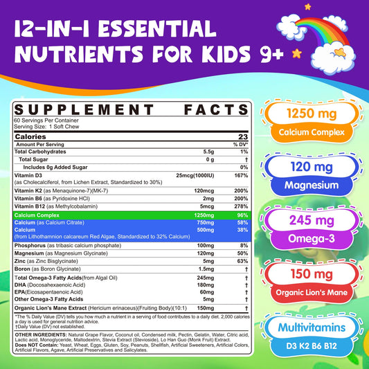 Nextdia Kids Calcium Soft Chews provide 12-in-1 nutrition for active kids.