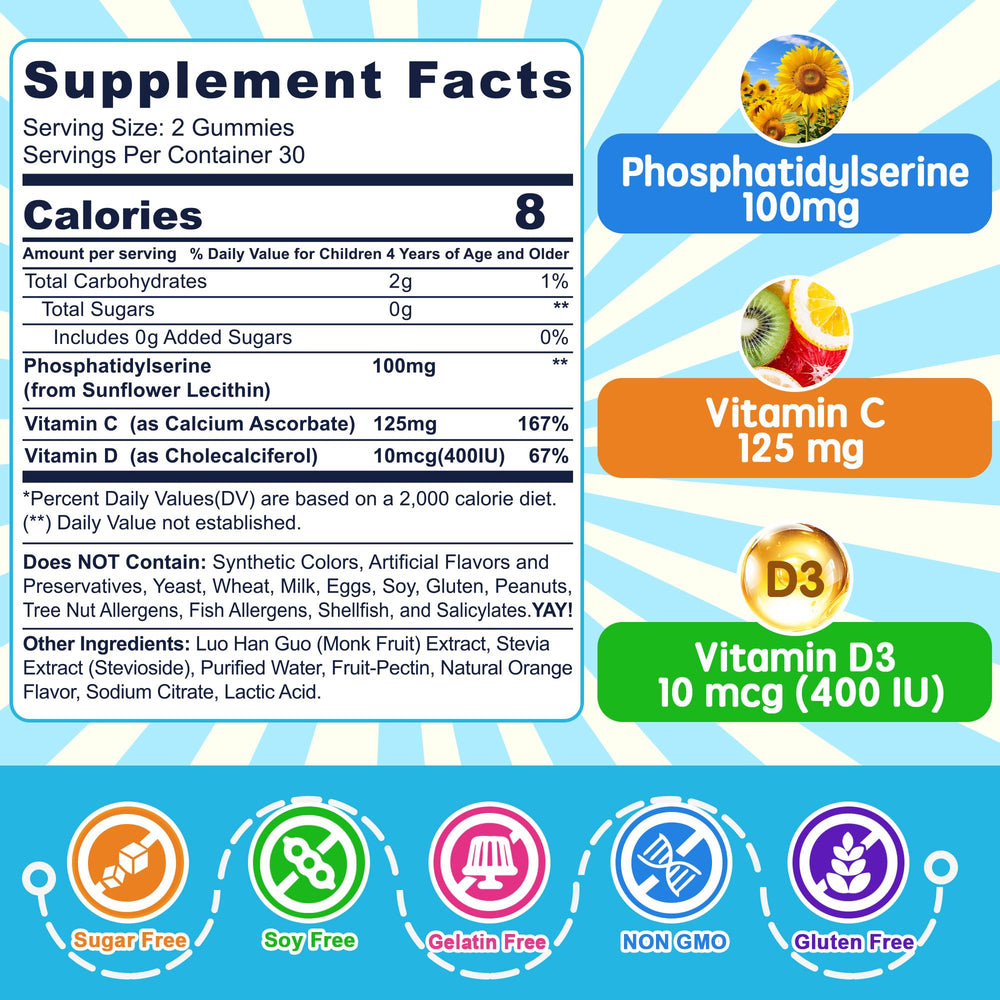 Nextdia kids focus gummies jar supporting memory and learning