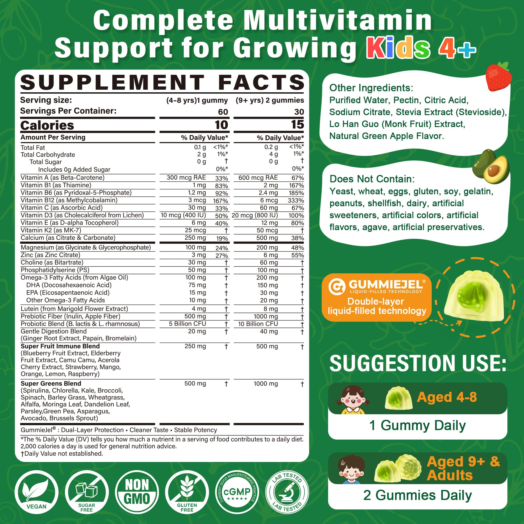 Nextdia Kids Multivitamin Gummies liquid-core close-up showing potent delivery and smoother taste.