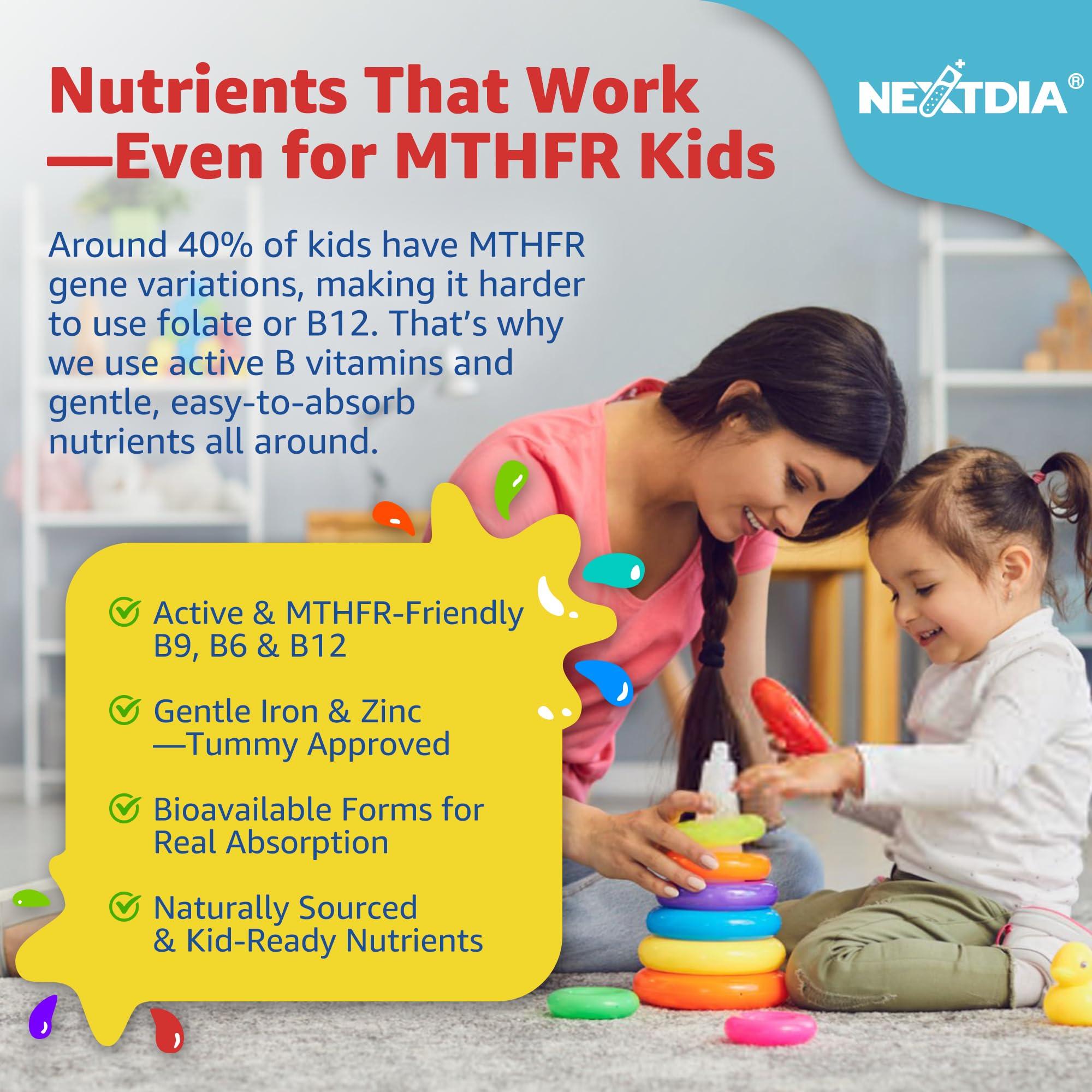 Nextdia probiotic blend supports digestion and immunity in kids.