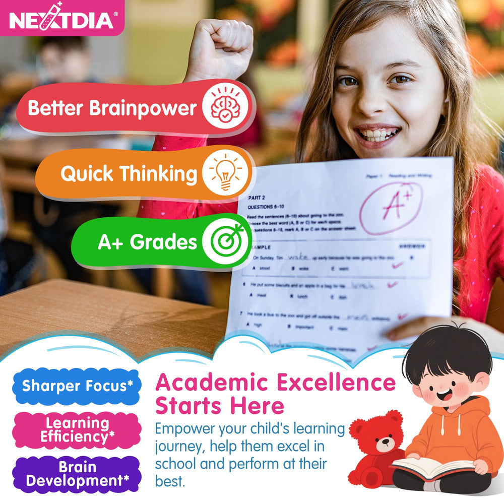 Nextdia kids studying scene with gummies during homework time