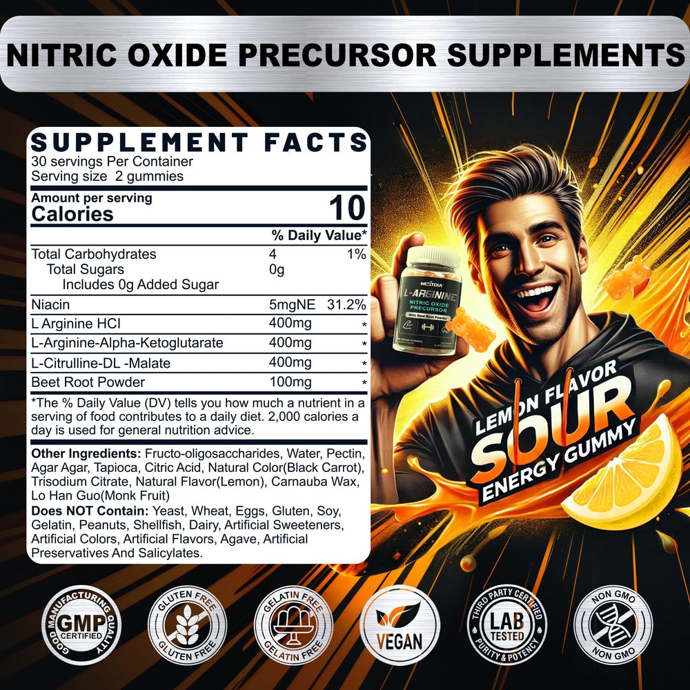Closeup of Nextdia L-Arginine gummy showing chewy texture and flavor