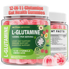 Nextdia L-Glutamine 1200mg bottle front with sugar-free gut support gummies.