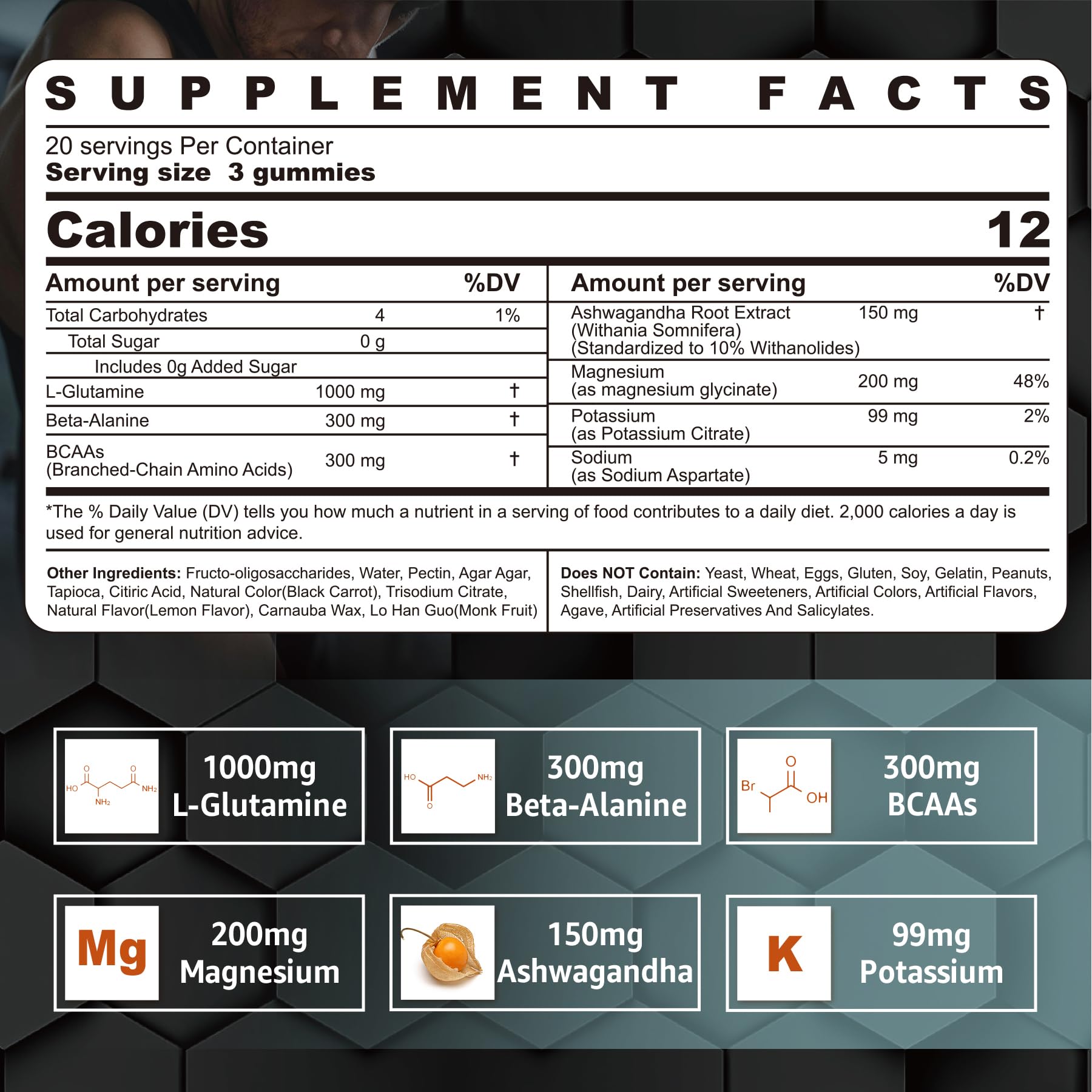 Nextdia L-Glutamine gummies close-up highlights chewy texture.