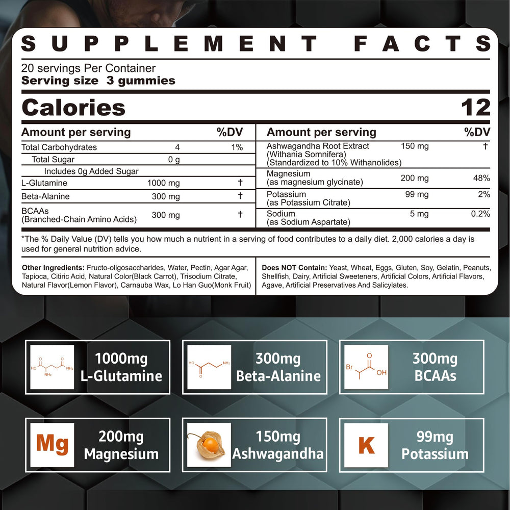 Nextdia L-Glutamine gummies close-up highlights chewy texture.