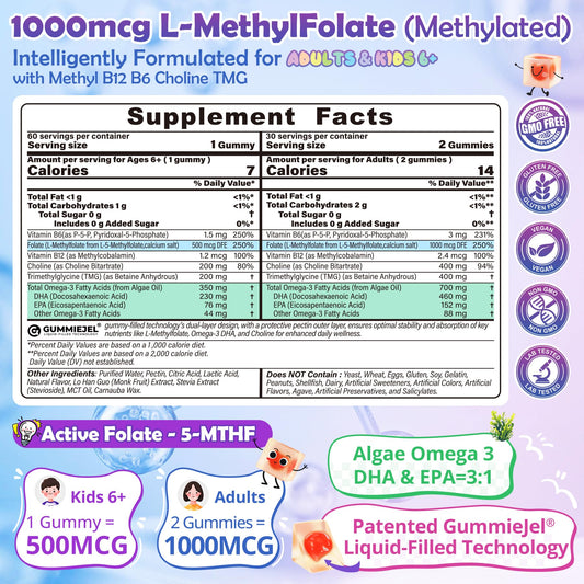 Nextdia L-Methylfolate 1000mcg gummies close-up capture, vibrant texture and easy consumption.