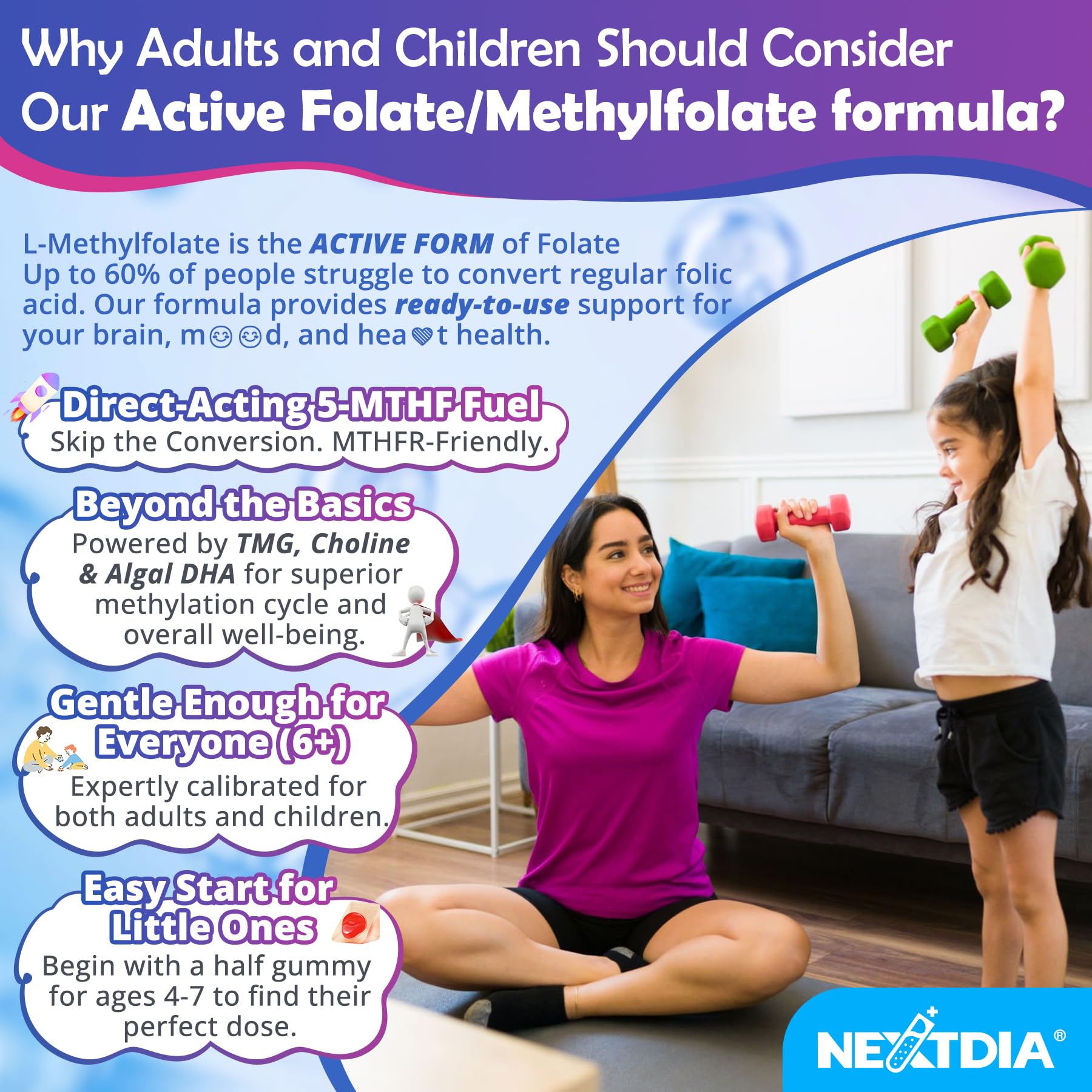 Nextdia L-Methylfolate gummies berry flavor close-up invites easy daily use.