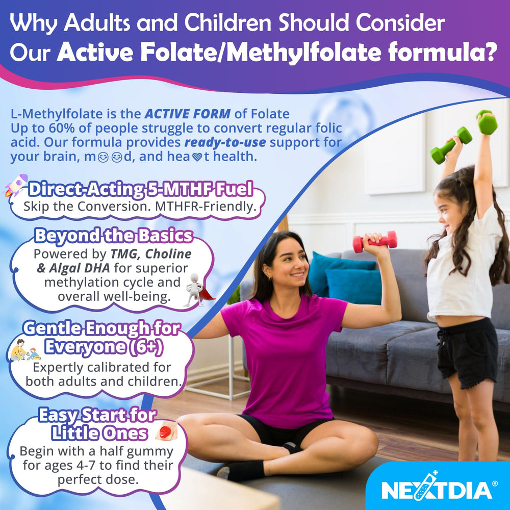 Nextdia L-Methylfolate gummies berry flavor close-up invites easy daily use.
