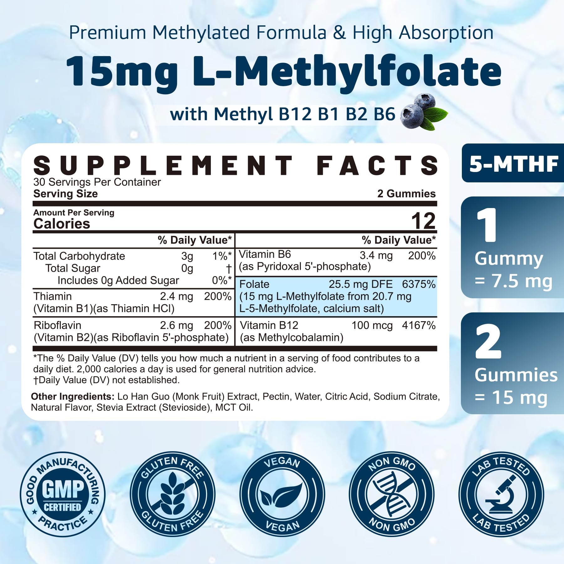 Nextdia L-MethylFolate gummies, label close-up, key ingredients shown.