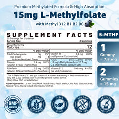 Nextdia L-MethylFolate gummies, label close-up, key ingredients shown.