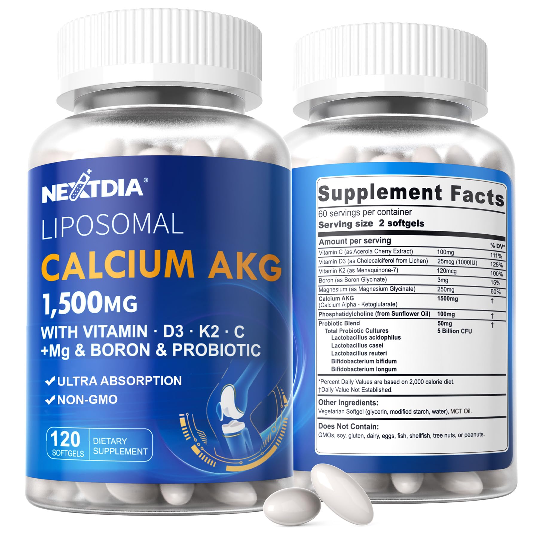 Nextdia Liposomal Calcium AKG bottle front for bone support