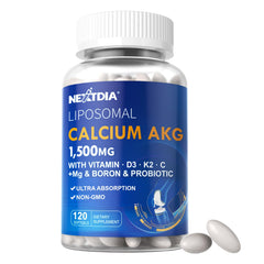 Nextdia liposomal calcium AKG bottle shown for everyday bone support.