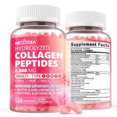 Nextdia liposomal collagen softgels bottle showcasing a premium beauty supplement for skin and nails.