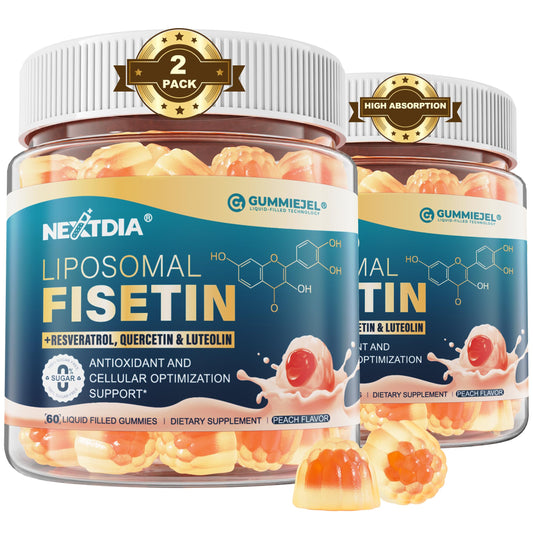 Nextdia liposomal fisetin gummies bottle front for convenient daily use