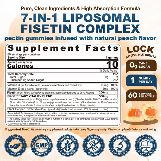 Nextdia Liposomal Fisetin Gummies pack presents easy daily dose in a tasty format.