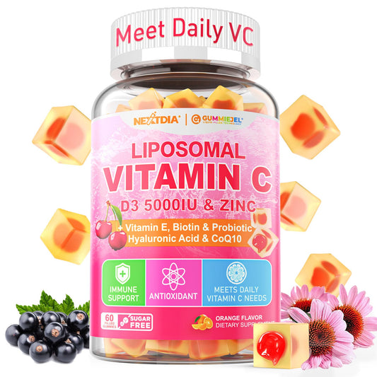 Nextdia Liposomal Vitamin C bottle close-up highlighting the vitamin C content and design.