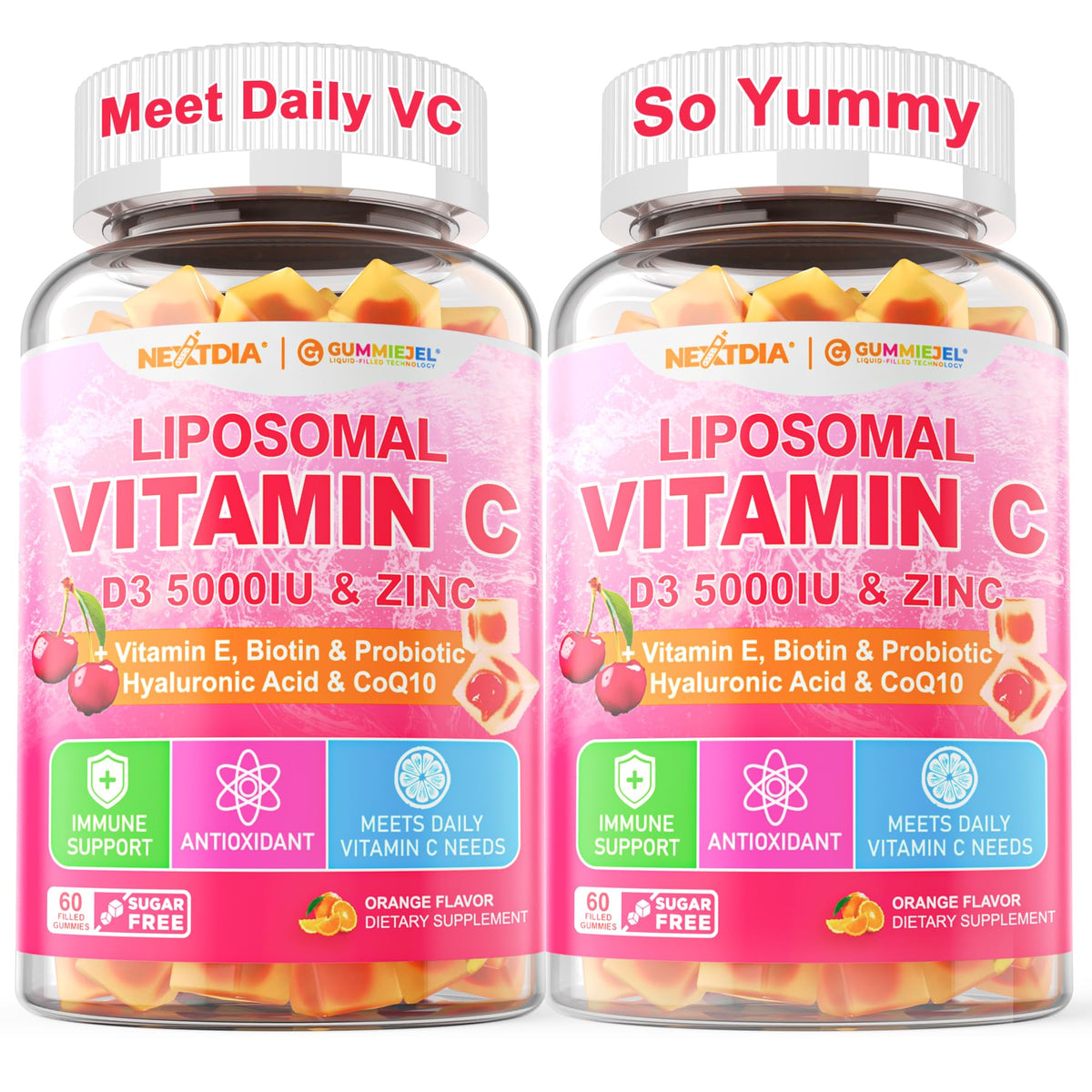 Nextdia liposomal vitamin C gummies bottle with sugar-free orange flavor