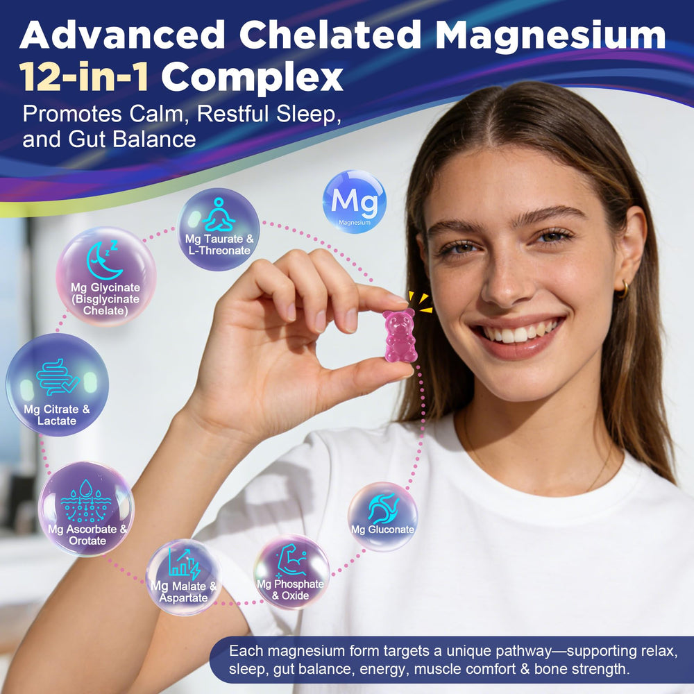 Nextdia Magnesium 12-in-1 gummies closeup highlighting chewy texture