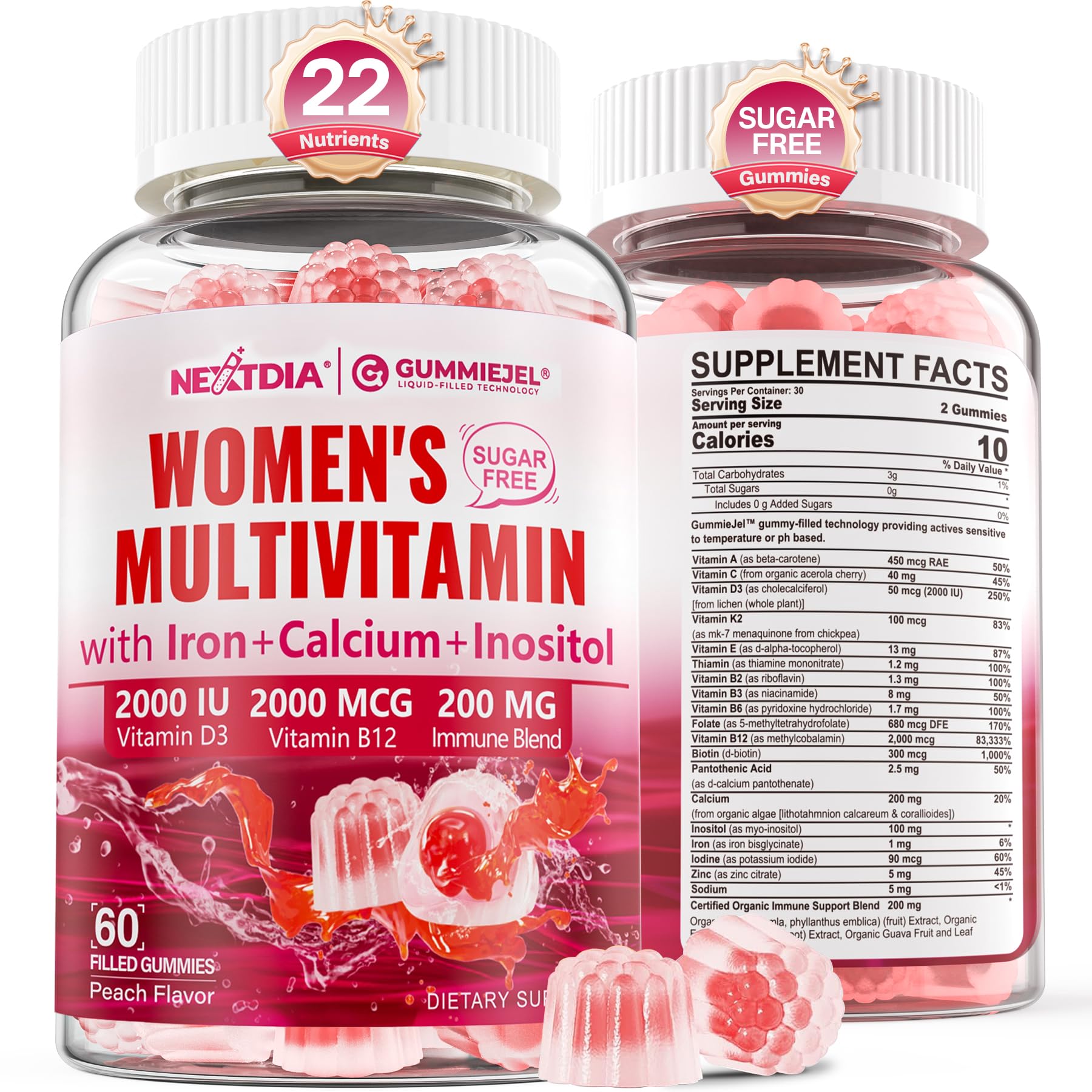 Nextdia methylated women multivitamin gummies bottle for daily wellness