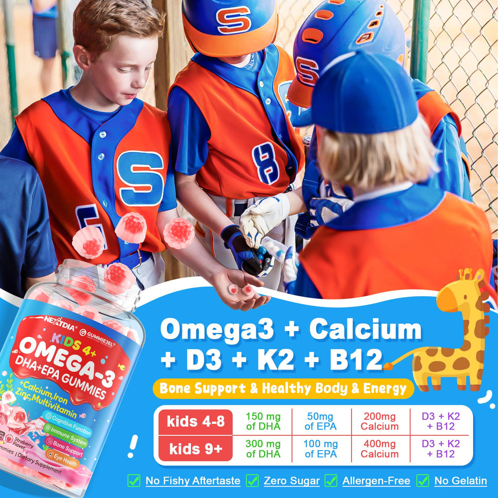 Nextdia Omega 3 Kids DHA/EPA visual emphasizes brain and eye support.