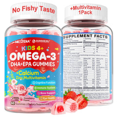Nextdia Omega3 Kids Gummies bottle supports focus with a brain-friendly formula