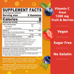 Nextdia vitamin C gummies close-up shows bright orange gummies and natural flavor.