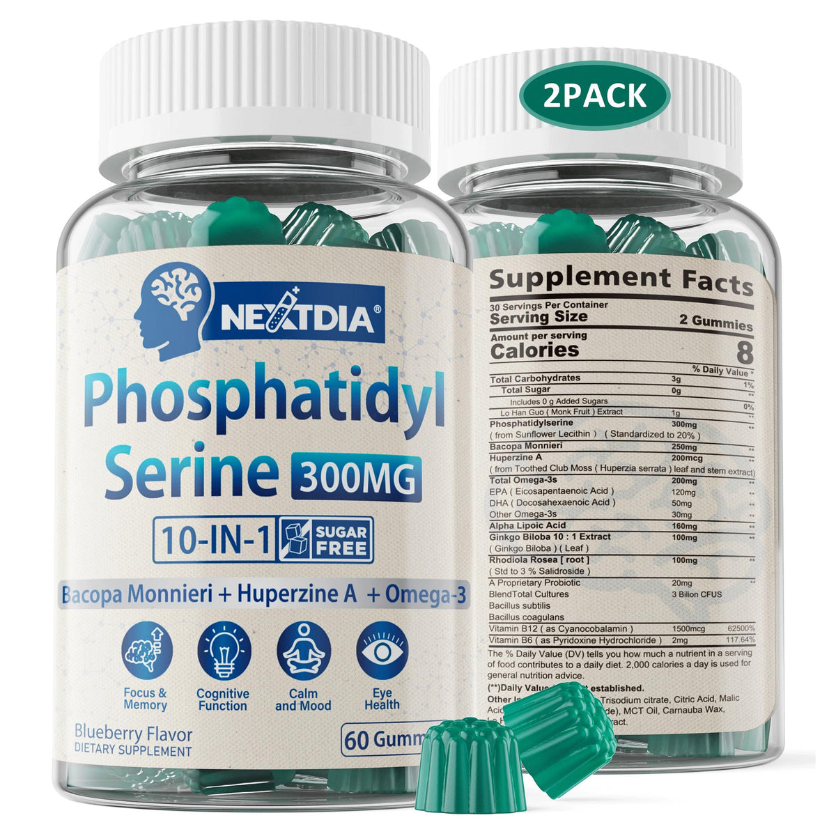 Nextdia Phosphatidylserine gummies bottle for daily focus.