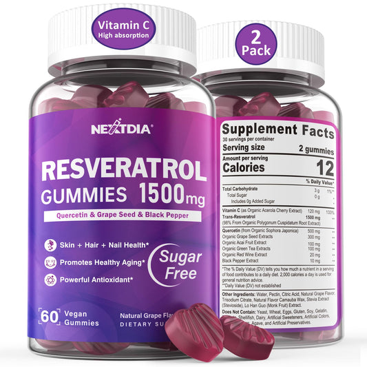 Nextdia Resveratrol 1500mg bottle with packaging for daily antioxidant support.