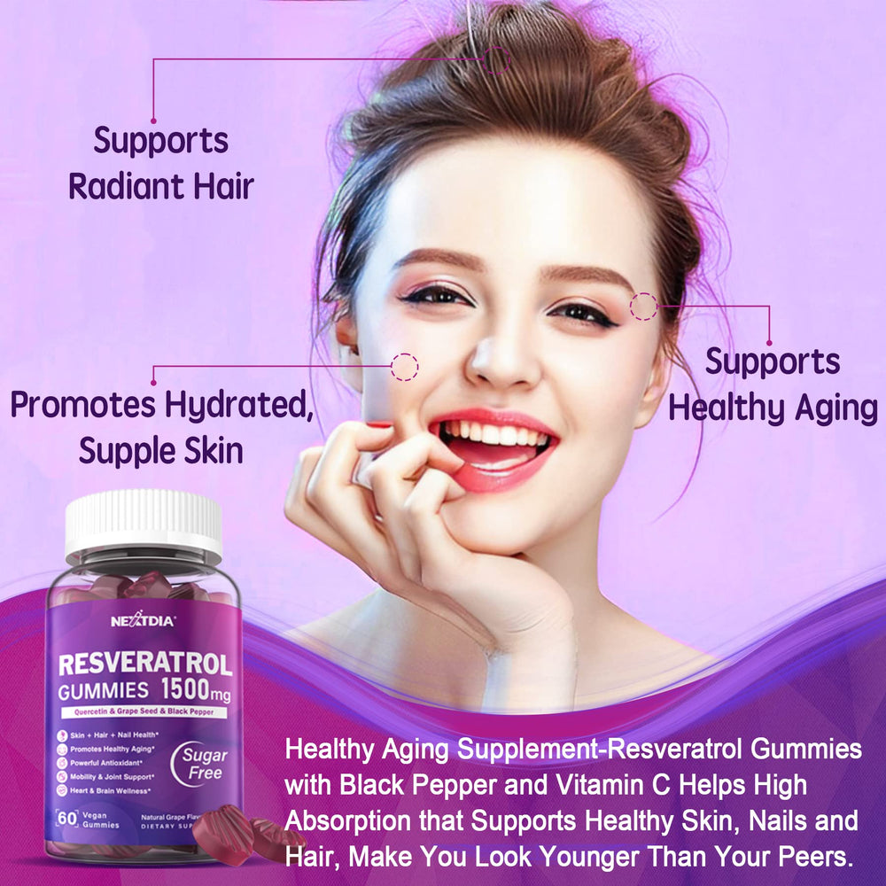 Nextdia Resveratrol 1500mg packaging emphasizes comprehensive 8-in-1 wellness formula.