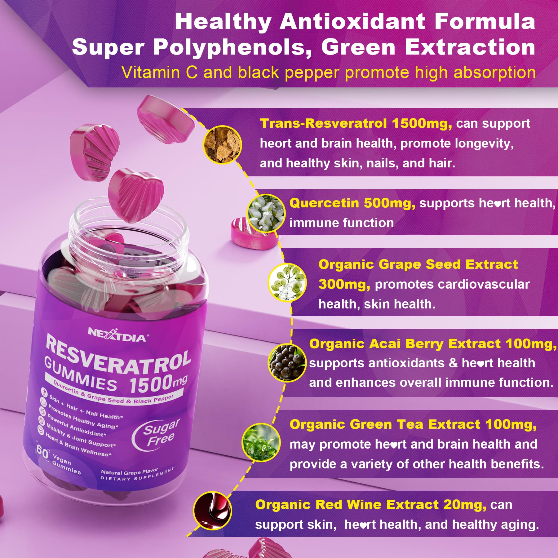 Nextdia Resveratrol 1500mg two-bottle set supports ongoing daily use.