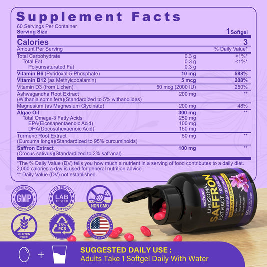 Nextdia saffron 100mg ingredients panel showcases purity and potency.
