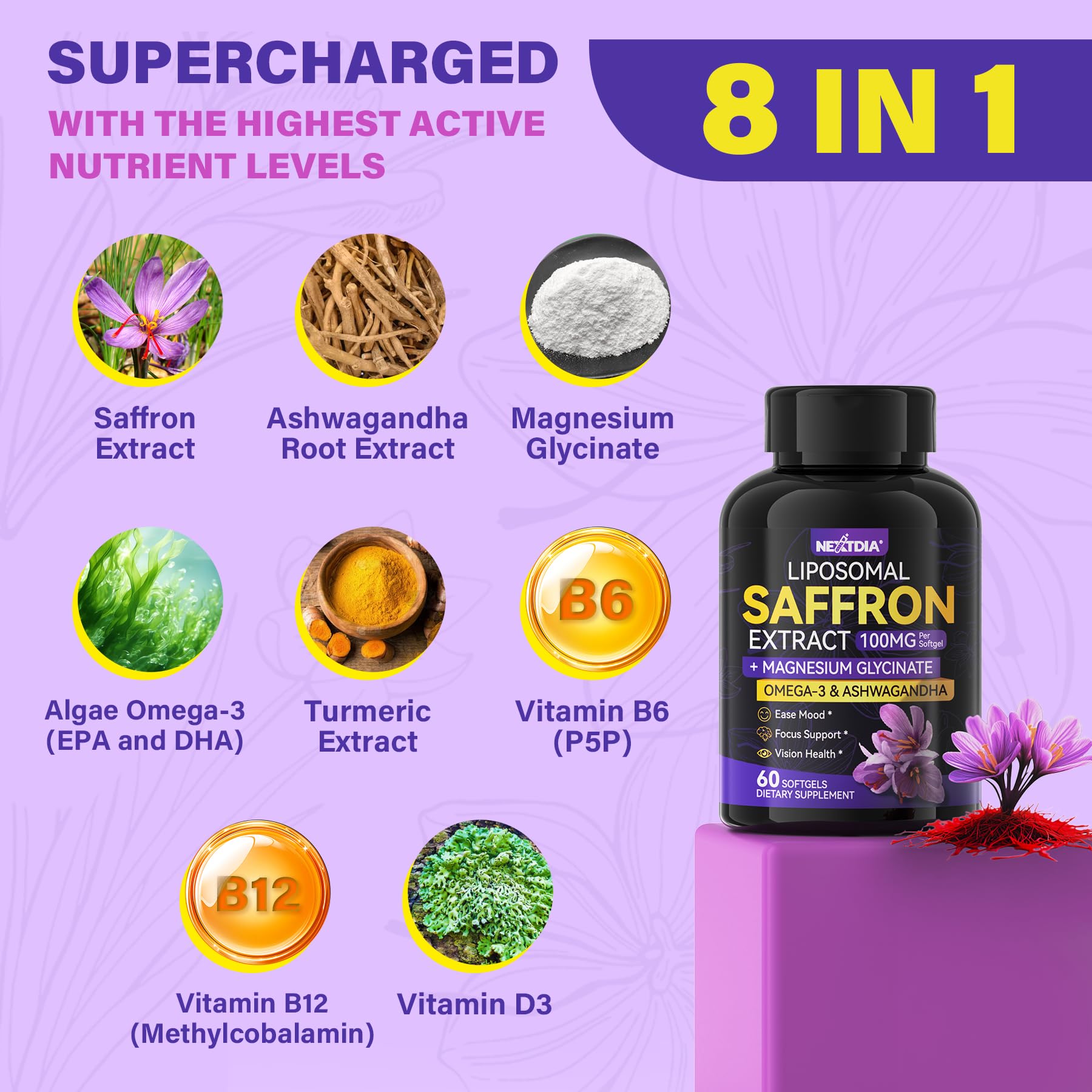 Nextdia saffron B vitamins D3 and B12 panel