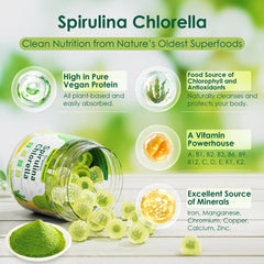Nextdia Spirulina-Chlorella Gummies label shows clean ingredients.