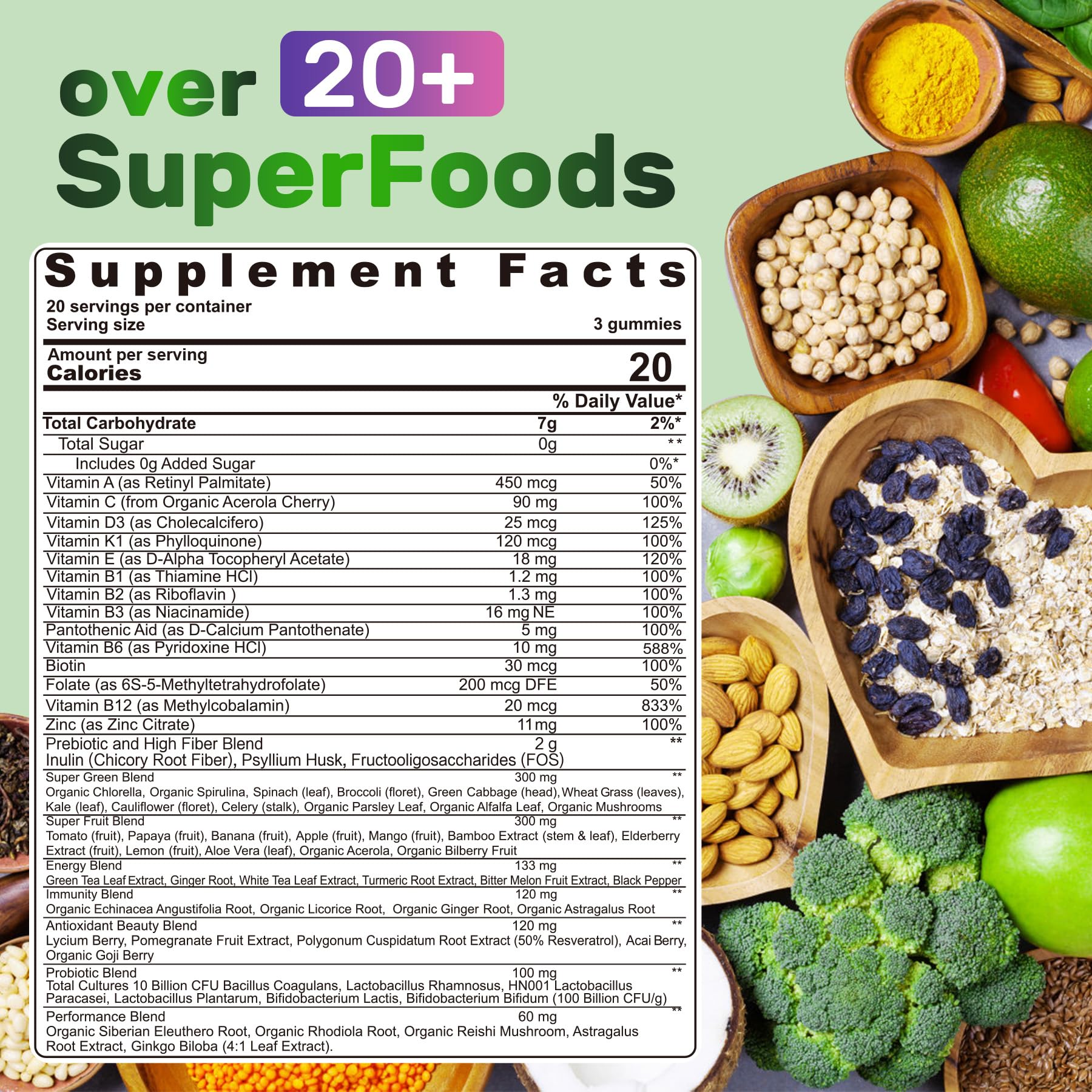 Nextdia Super Greens bottle side shows vitamins and minerals