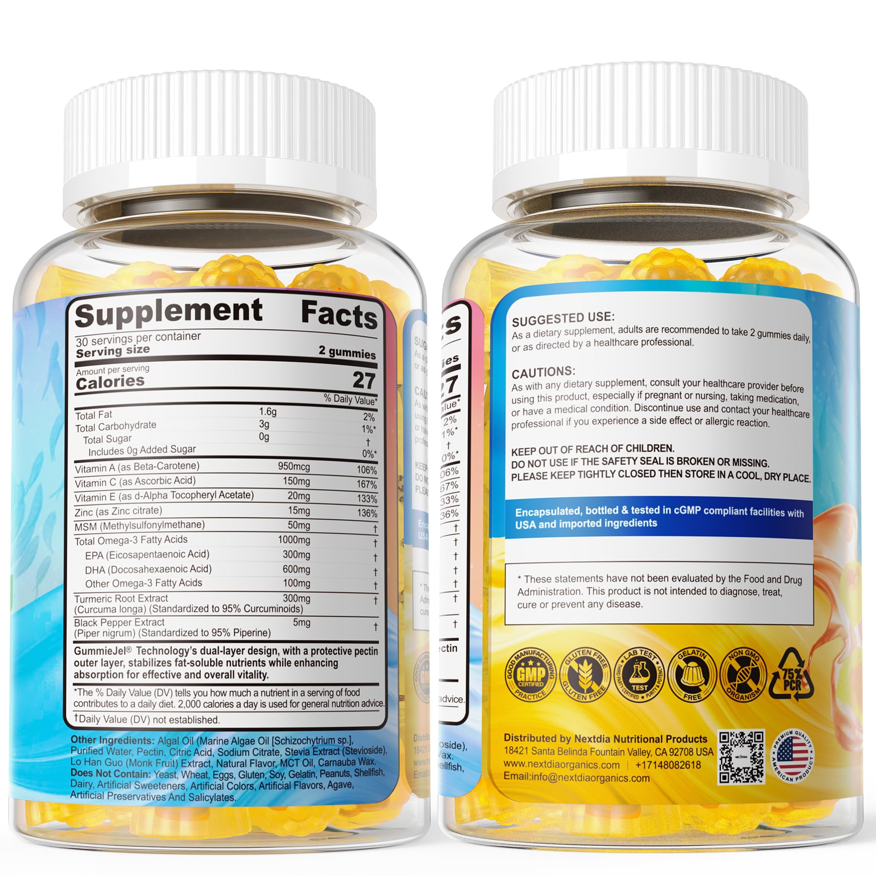 Nextdia Omega-3 Gummies packaging box with product photography evokes gifting and wellness