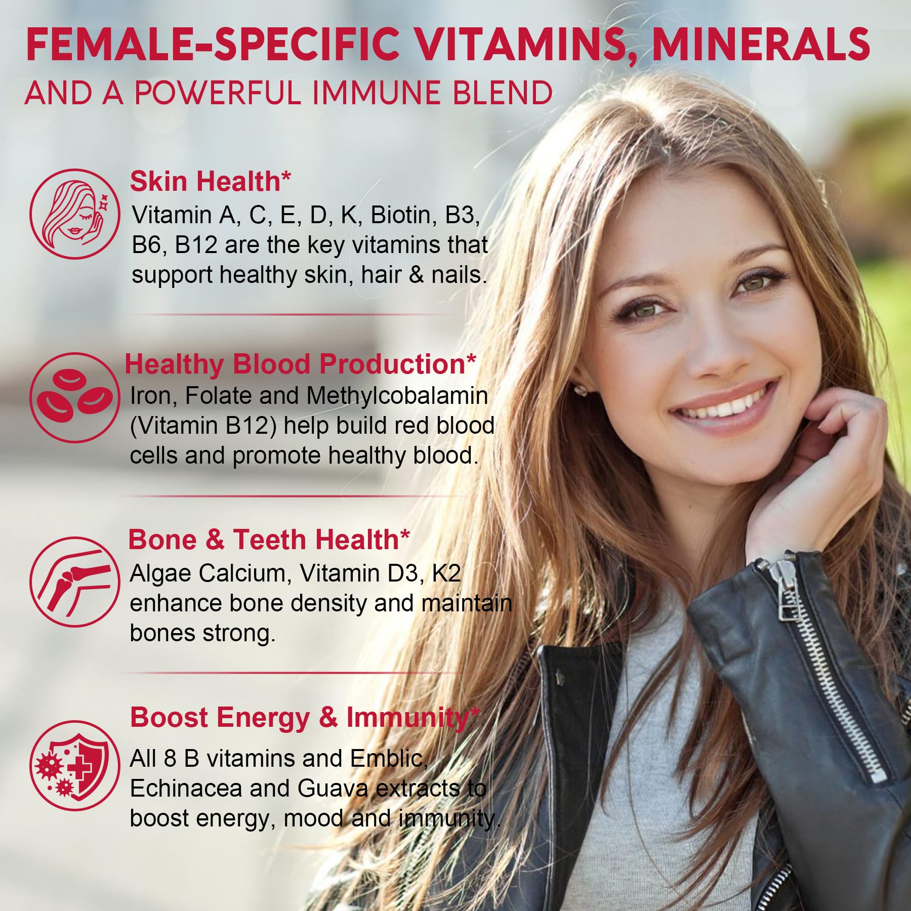 Nextdia vegan sugar-free multivitamin icons signaling allergen-free nutrition.