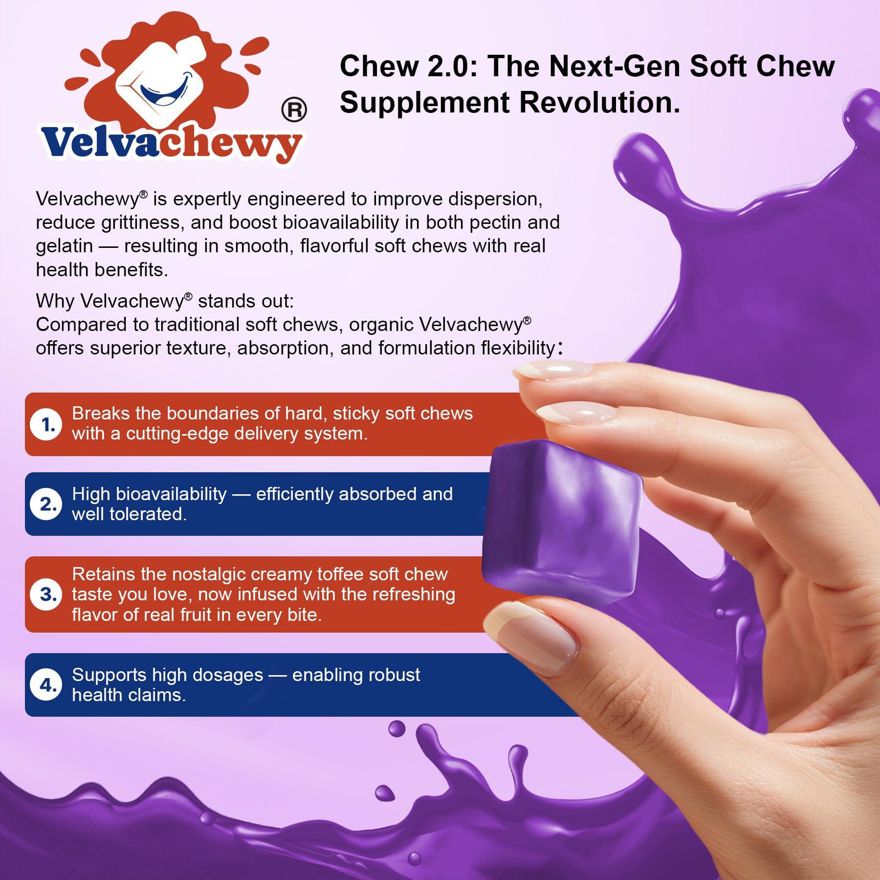 Nextdia Velvachewy Chew 2.0 texture makes daily nutrition enjoyable.