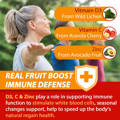 Nextdia vitamin C D3 zinc gummies close-up with plant-based nutrients.