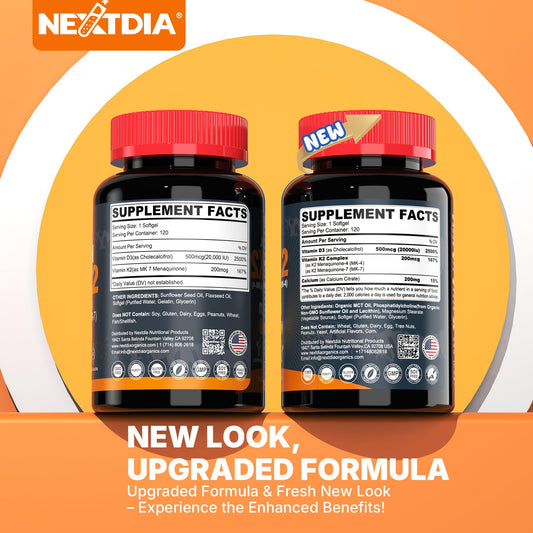 Nextdia bottle side label showing ingredients and dosage