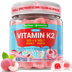 Nextdia Vitamin K2 Gummies front view with peach flavor for daily calcium support