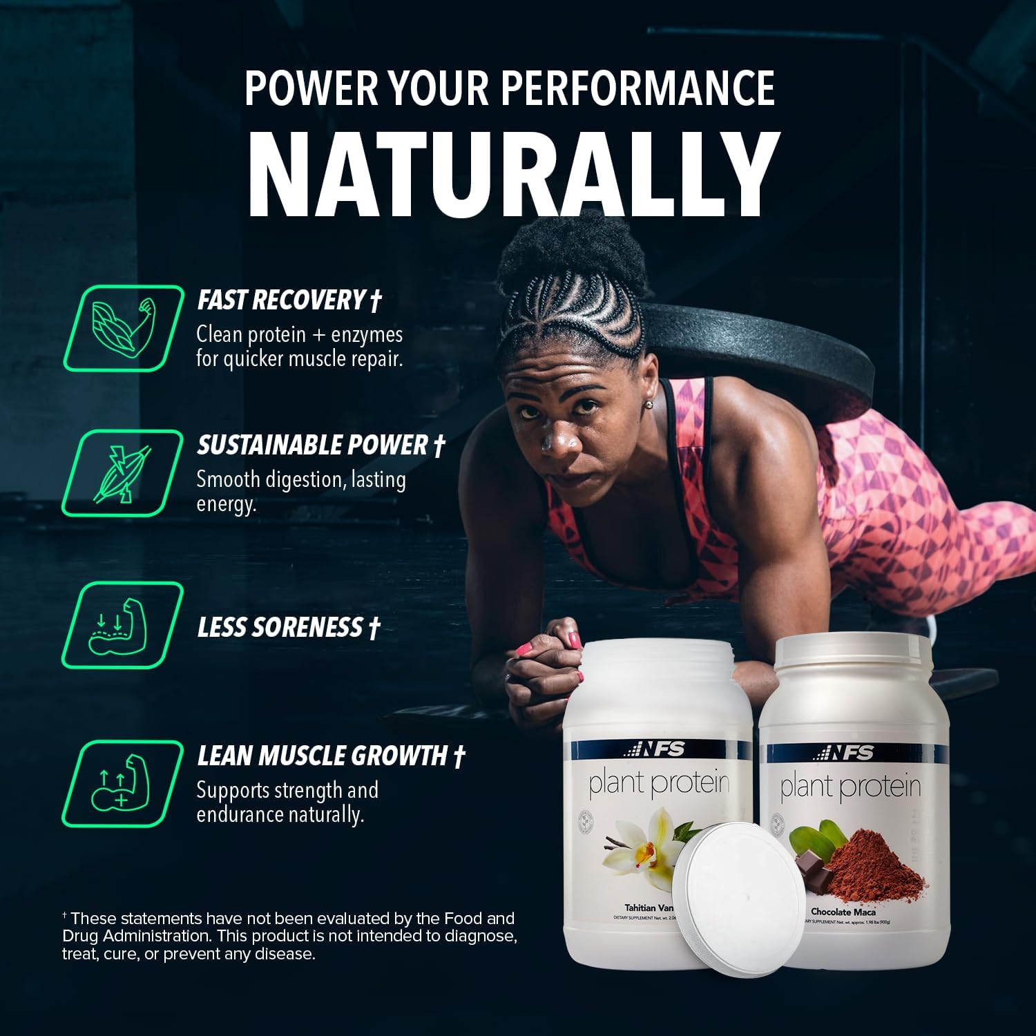 NF Sports Chocolate Maca protein scoop with glass, ideal for quick vegan shakes.