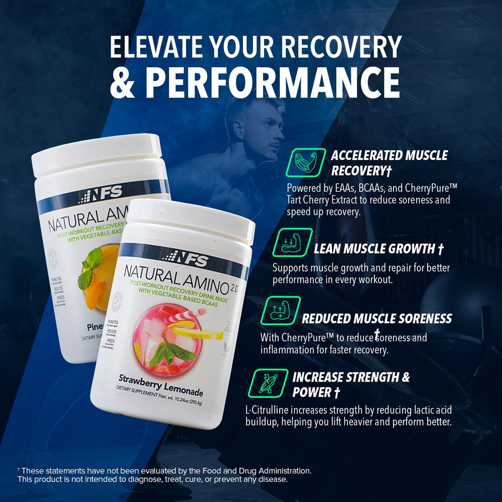 Closeup of NF Sports Natural Amino BCAAs label highlights blend