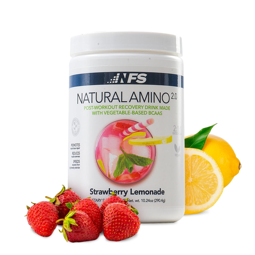 NF Sports Natural Amino bottle pours, showcasing a clean, fast-absorbing BCAA blend for workouts.