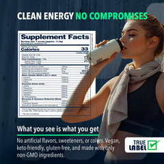 Ingredients panel of NF Sports Natural Amino highlights vegan and non-GMO