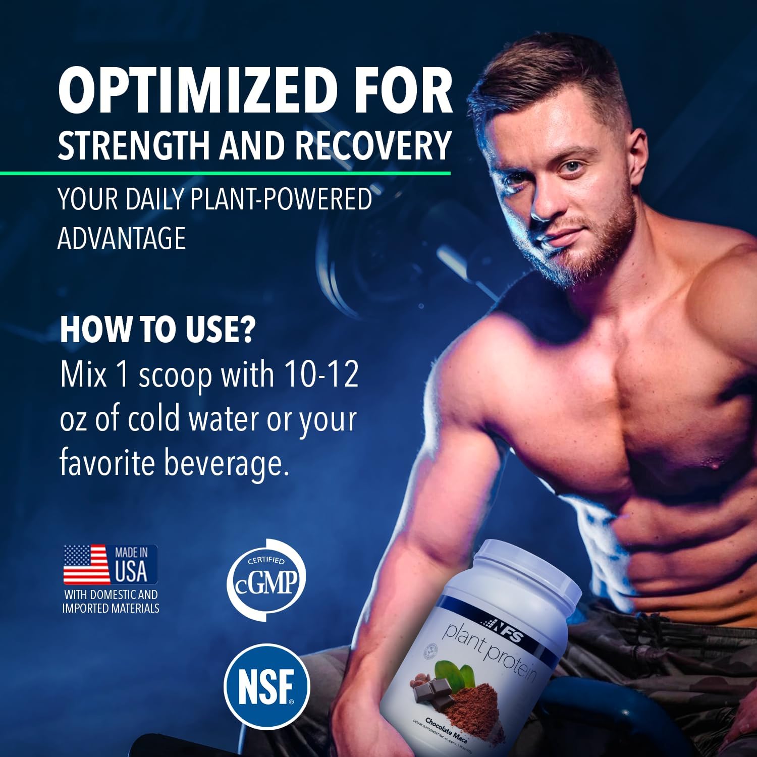NF Sports pea and watermelon-seed protein ingredients close-up highlights plant sources.