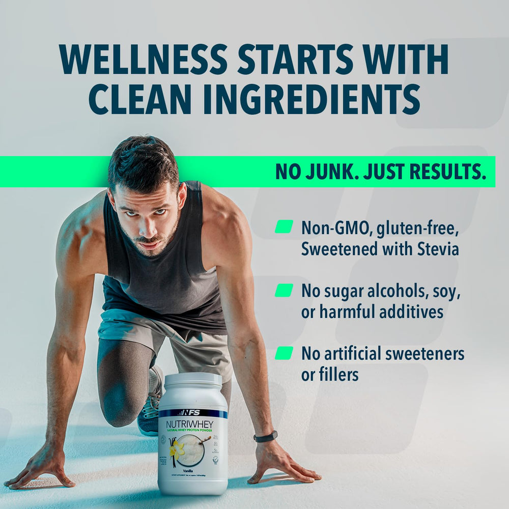 NF Sports Nutri Whey scoop with powder ready for mixing, convenient post-workout fueling