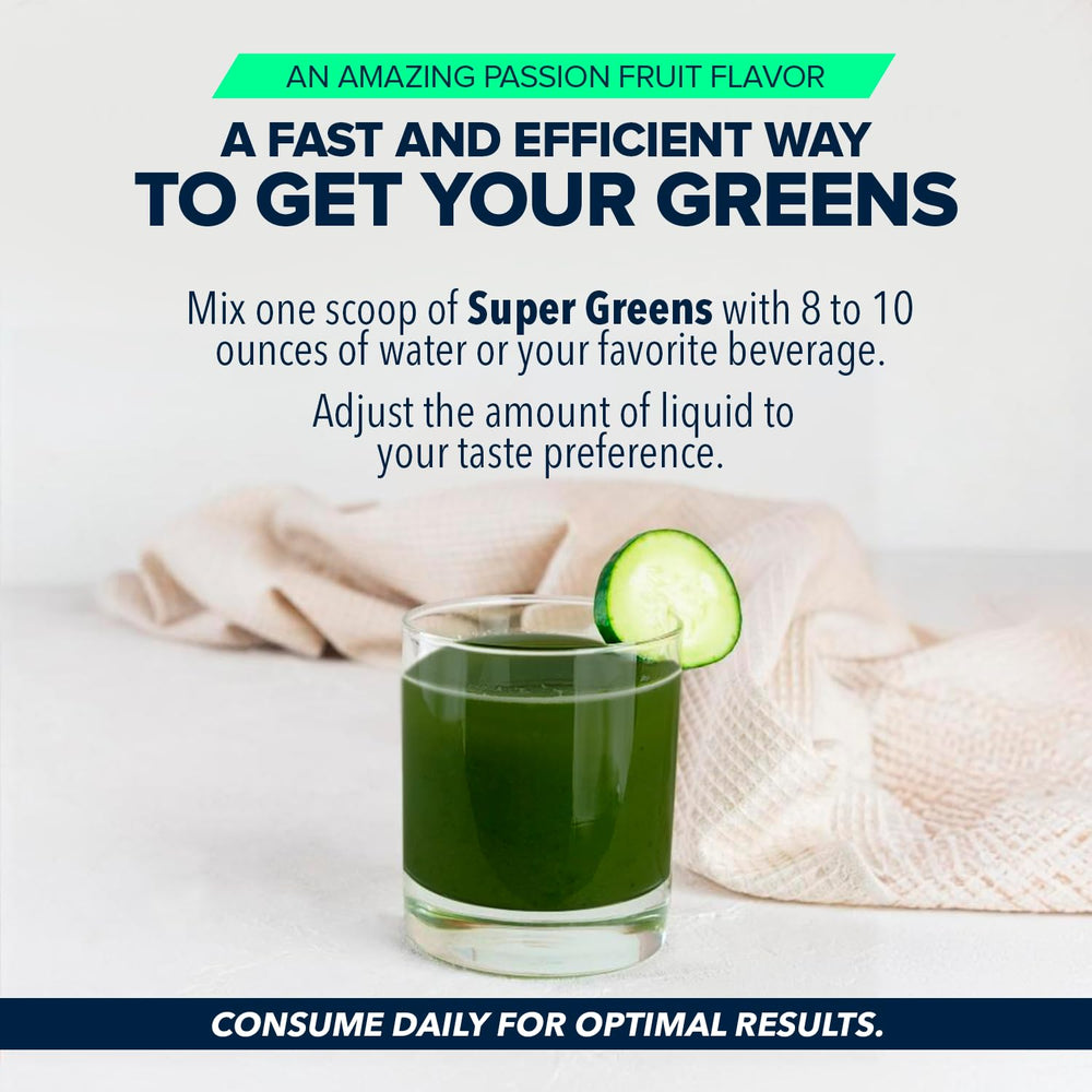 NF Sports Super Greens passion fruit glass presents a refreshing energy-boosting beverage