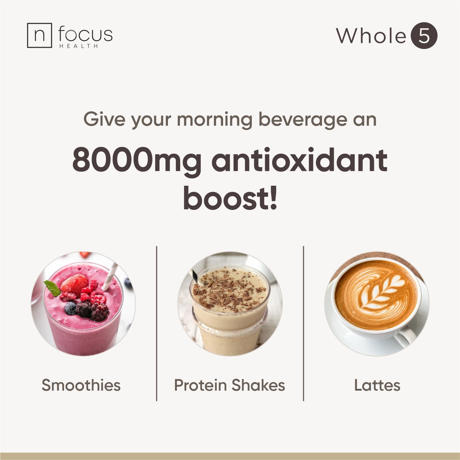 NFOCUS HEALTH Whole5 acai bowl shot highlights antioxidant-rich breakfast.